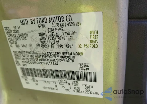 2012 Ford Escape Limited z USA, uszkodzony, nr VIN 1FMCU0EG2CKA41547